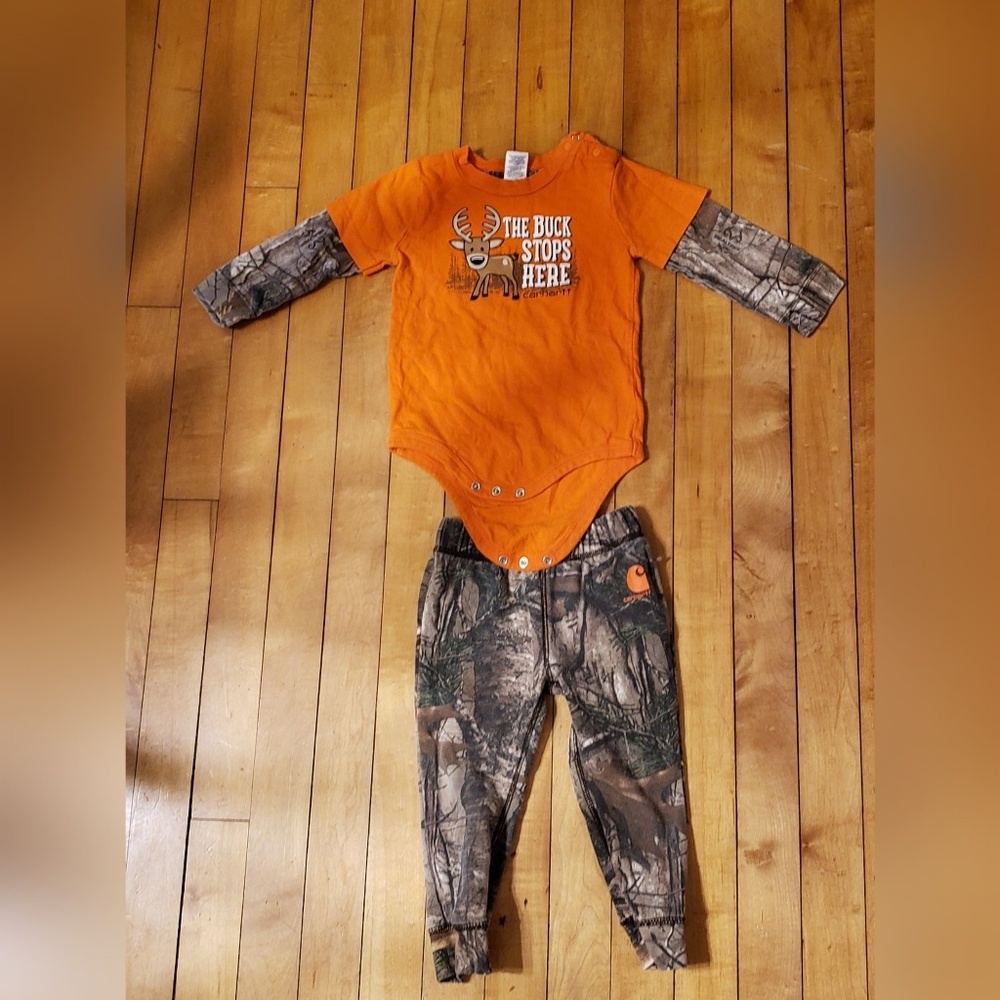 Carhartt orange and canola onesie and sweatpants